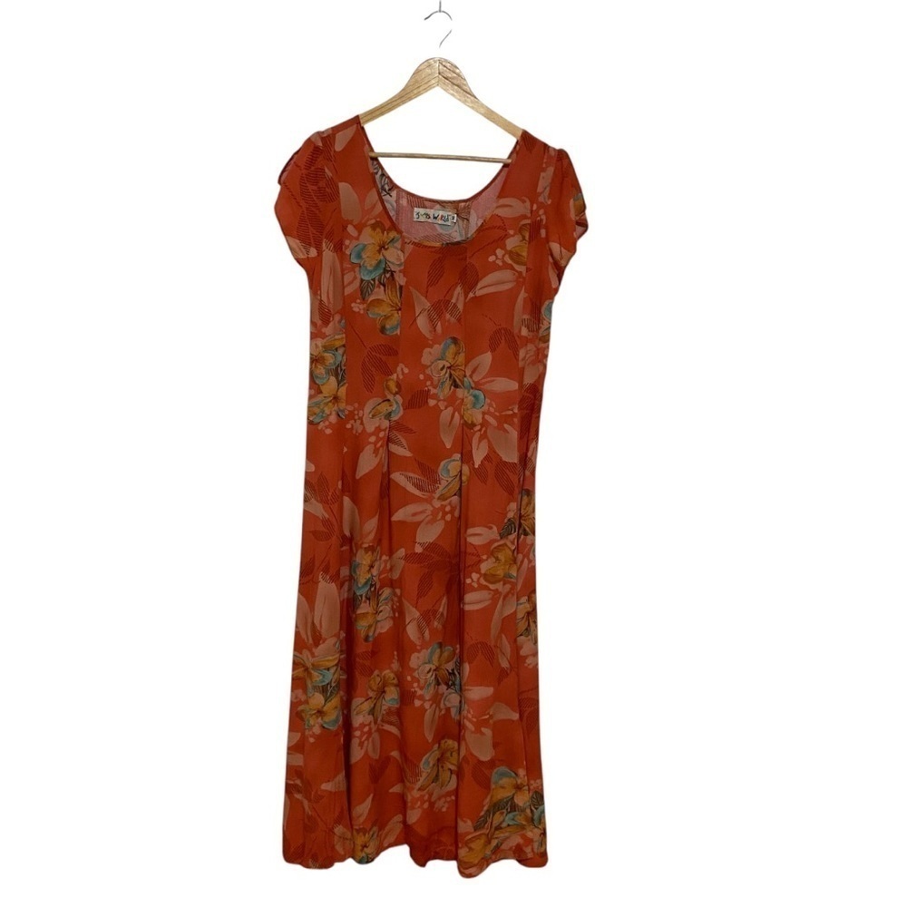 Jams World Women’s Bright Tropical Floral Hawaiian Print Vintage Maxi Dress M